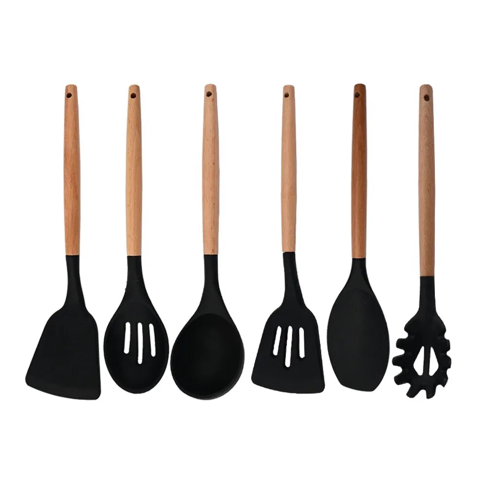 Azul resistente ao calor utensílios de cozinha de silicone conjunto de utensílios de cozinha antiaderente utensílios de cozinha ferramentas de cozimento com caixa de armazenamento-17