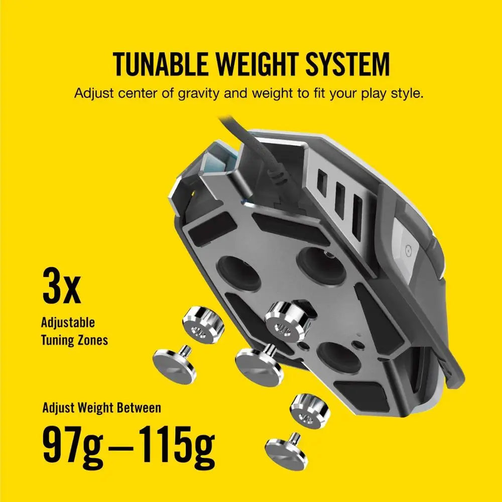 CORSAIR-M65 RGB ELITE Tunable Gaming Mouse, FPS, Retroiluminado Branco, LED RGB, 18000 DPI Óptico, Versão CN-3