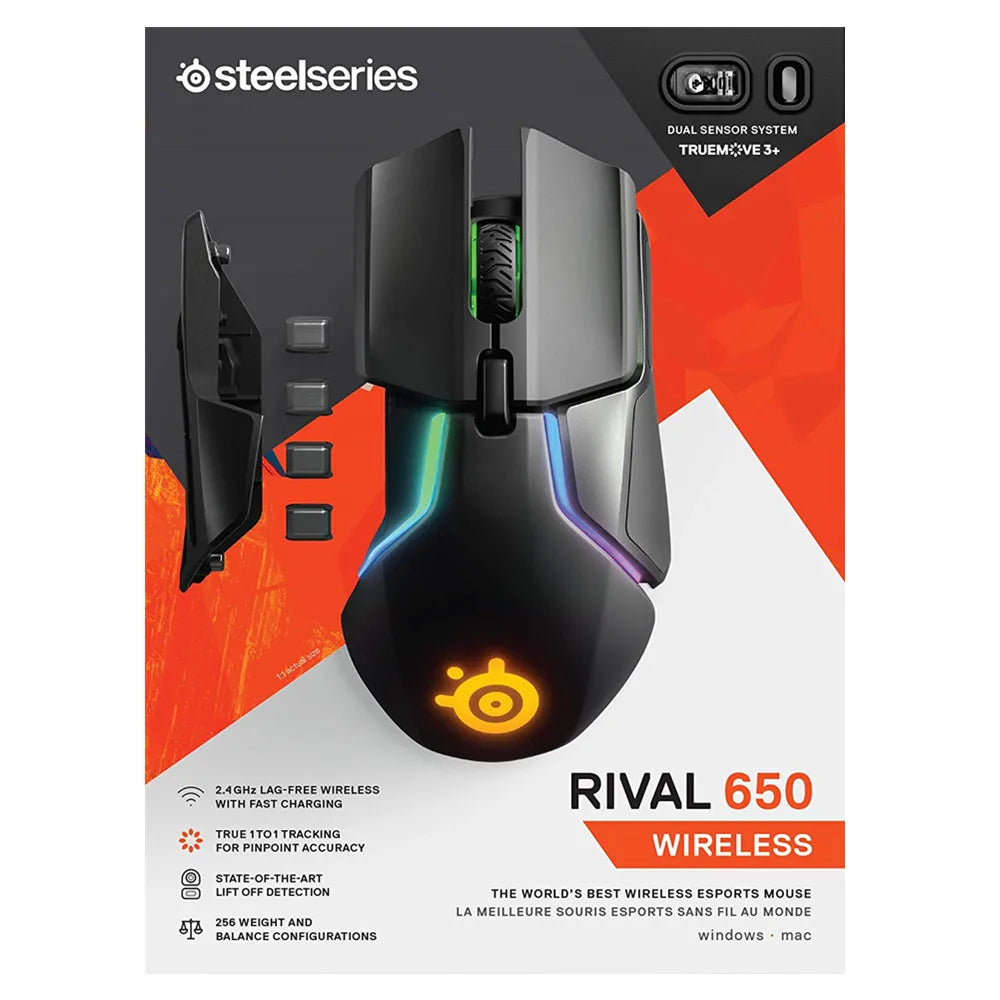 Steelseries rival 650 mouse gamer sem fio, dualen sensor optischen, sem fio, novo-6