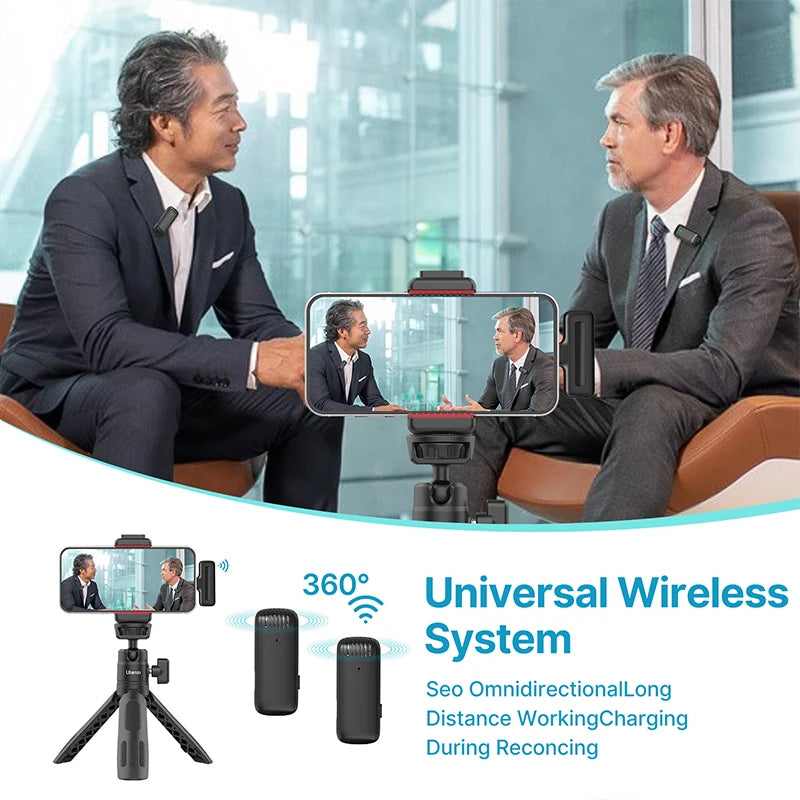 Ulanzi-Microfone de lapela profissional portátil, microfone plug and play para Smartphone, Android, iPhone 13, 14, 15, 20m alcance de recebimento, J12-2