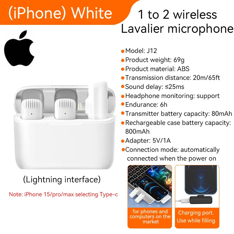 Ulanzi-Microfone de lapela profissional portátil, microfone plug and play para Smartphone, Android, iPhone 13, 14, 15, 20m alcance de recebimento, J12-9