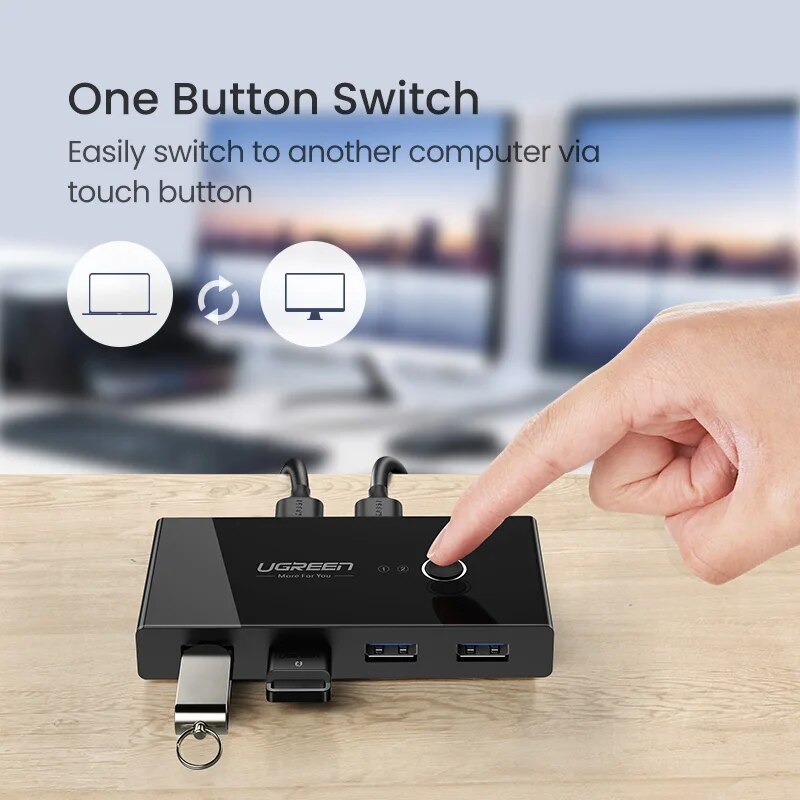 Ugreen kvm interruptor usb usb 3.0 2.0 para computador portátil 2 computadores compartilhando 4 dispositivos usb periférico switcher compartilhamento teclado-3
