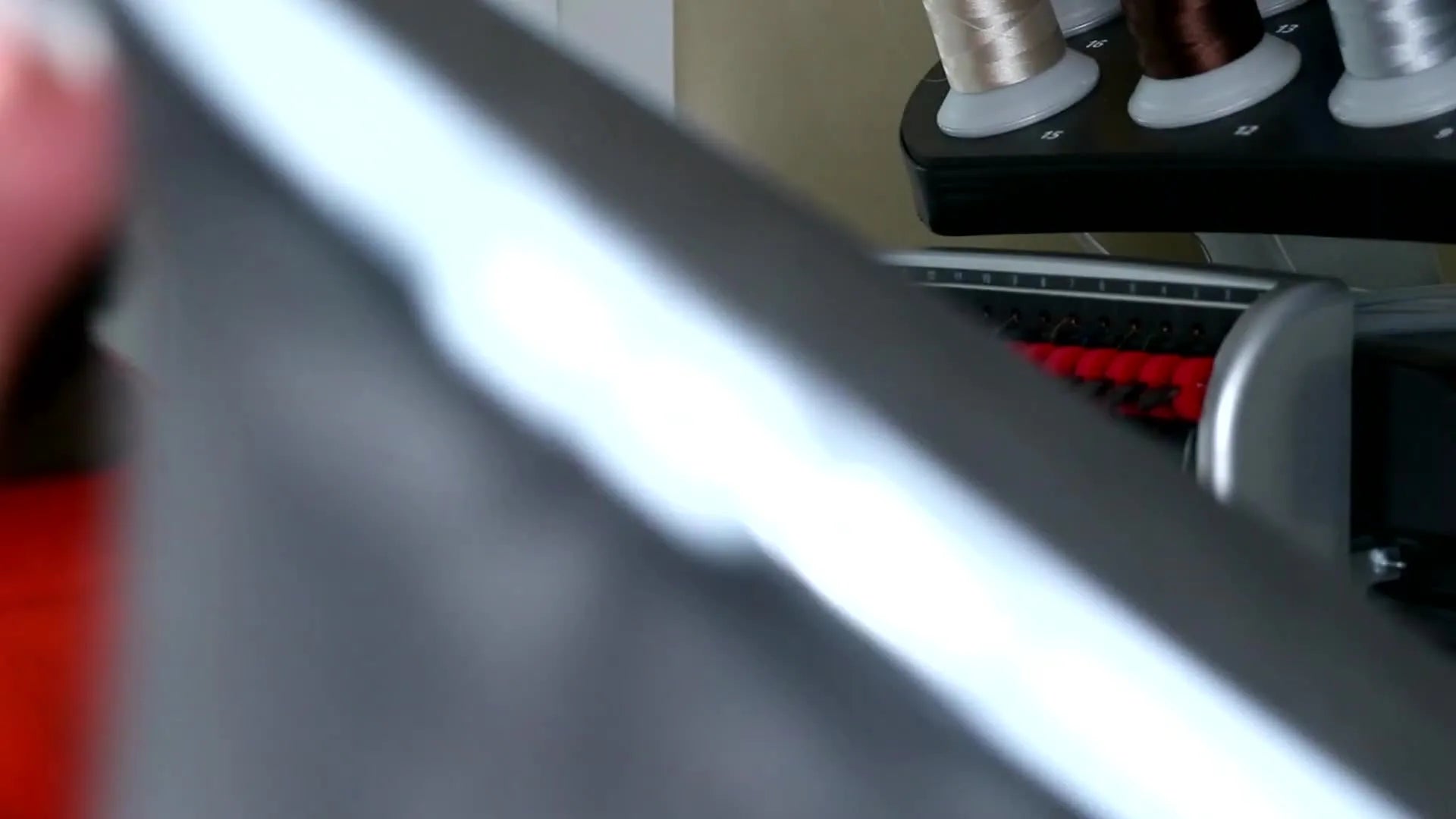 Close-up of the large hoop showing its inner ring extended, preventing fit into the machine.