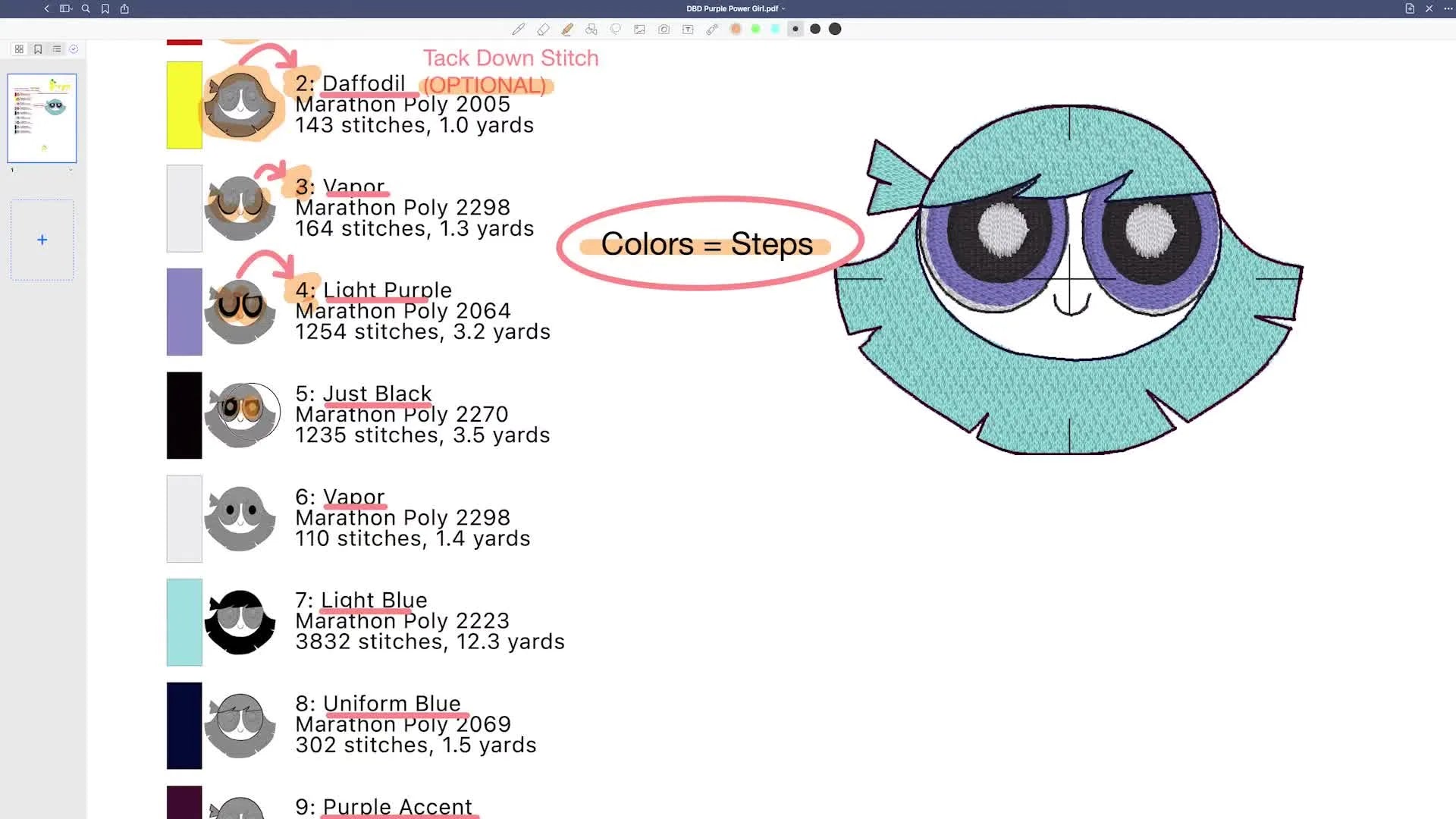 PDF showing 'Just Black' step highlighted, indicating eye pupils.