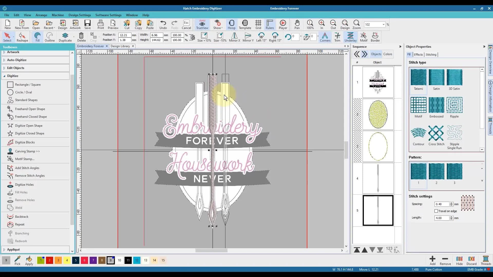 Hatch Embroidery showing a duplicated needle directly on top of the original.