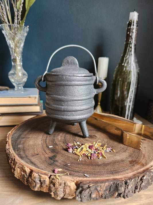 Cast Iron Cauldron with Handle - Incense Burner, Candle Holder, Smudge Pot