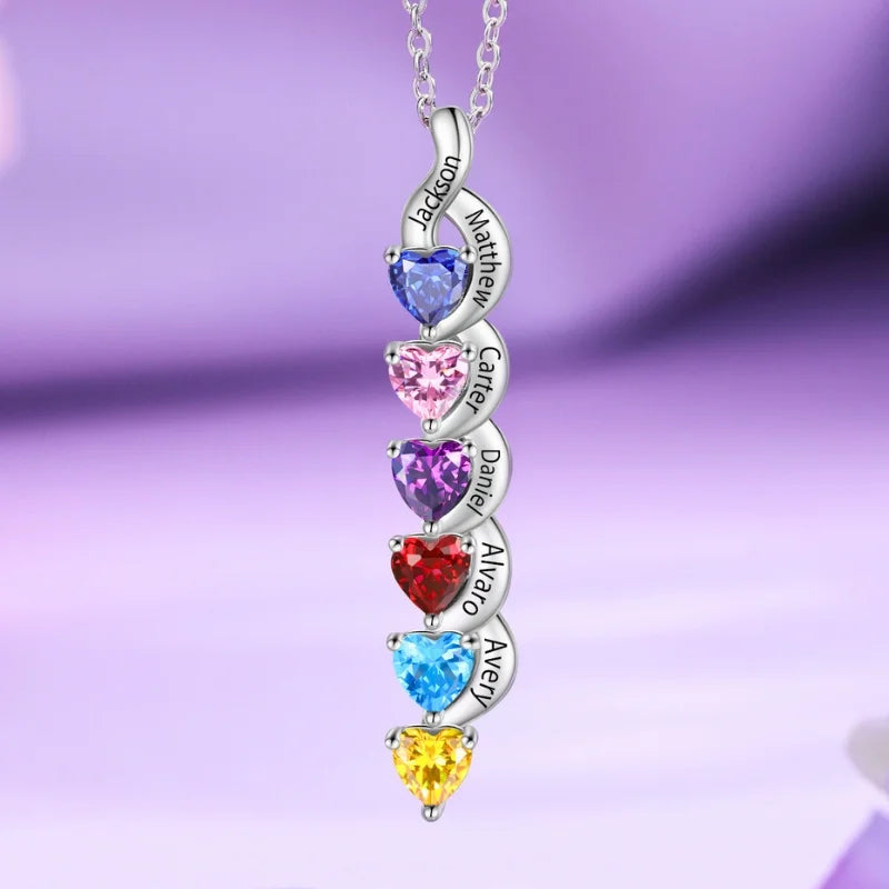 Personalized Mother's Necklace with Engraved Names and Birthstones