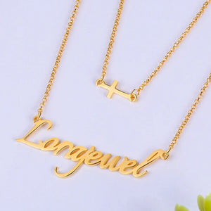 Personalised Two Layer Cross Charm Name Necklace, Personalised Name Jewellery for Women, Custom Name Necklace - IfShe