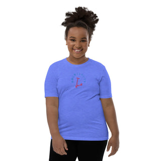 Buy heather-columbia-blue Youth Airlume T-Shirt ~I Want To Be Young Forever~ - Sky Blue &amp; Pink