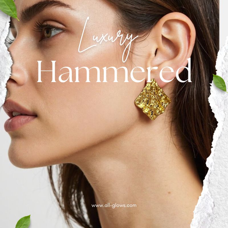 Hammered gold earrings with sculptural design