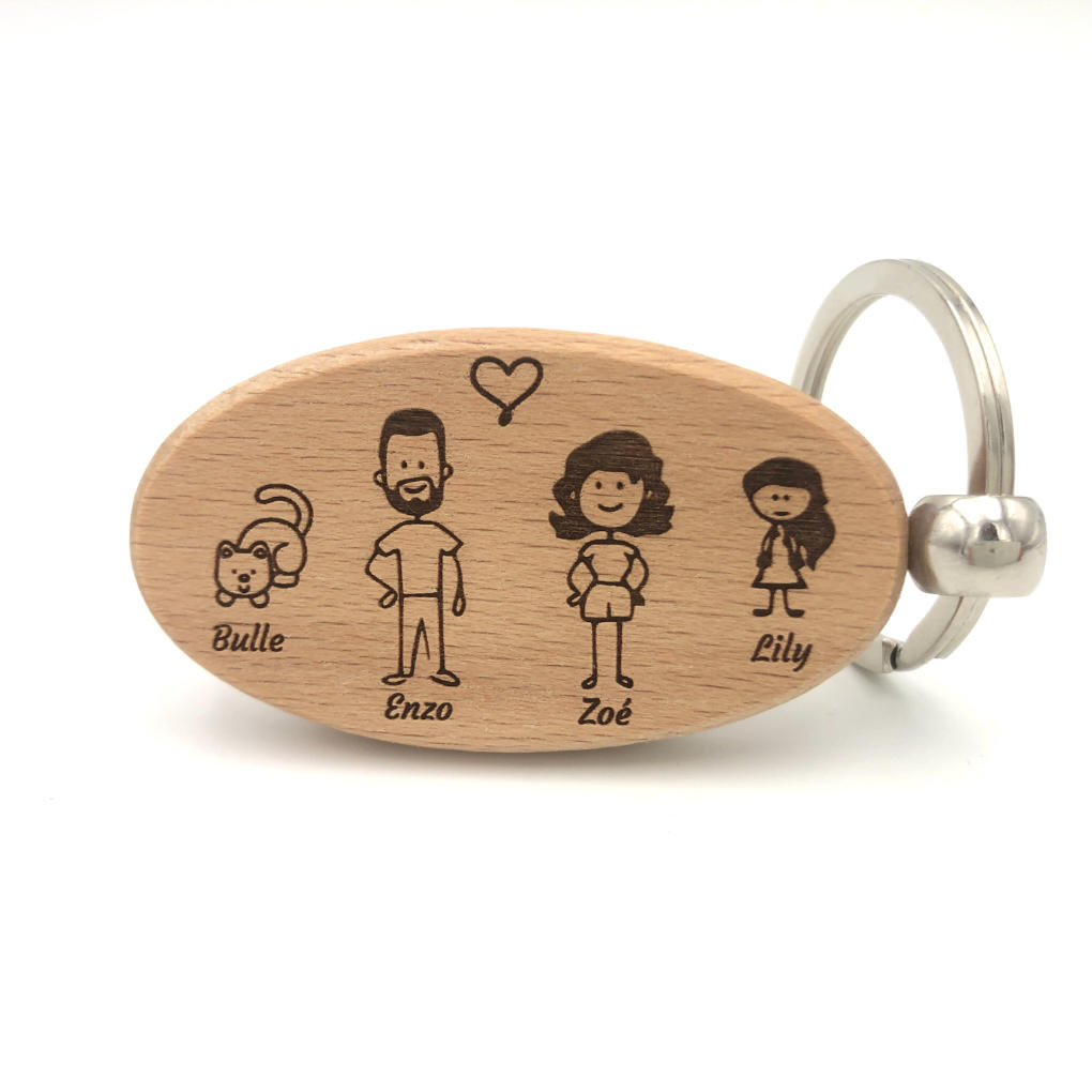 Porte clé famille personnalisé en bois