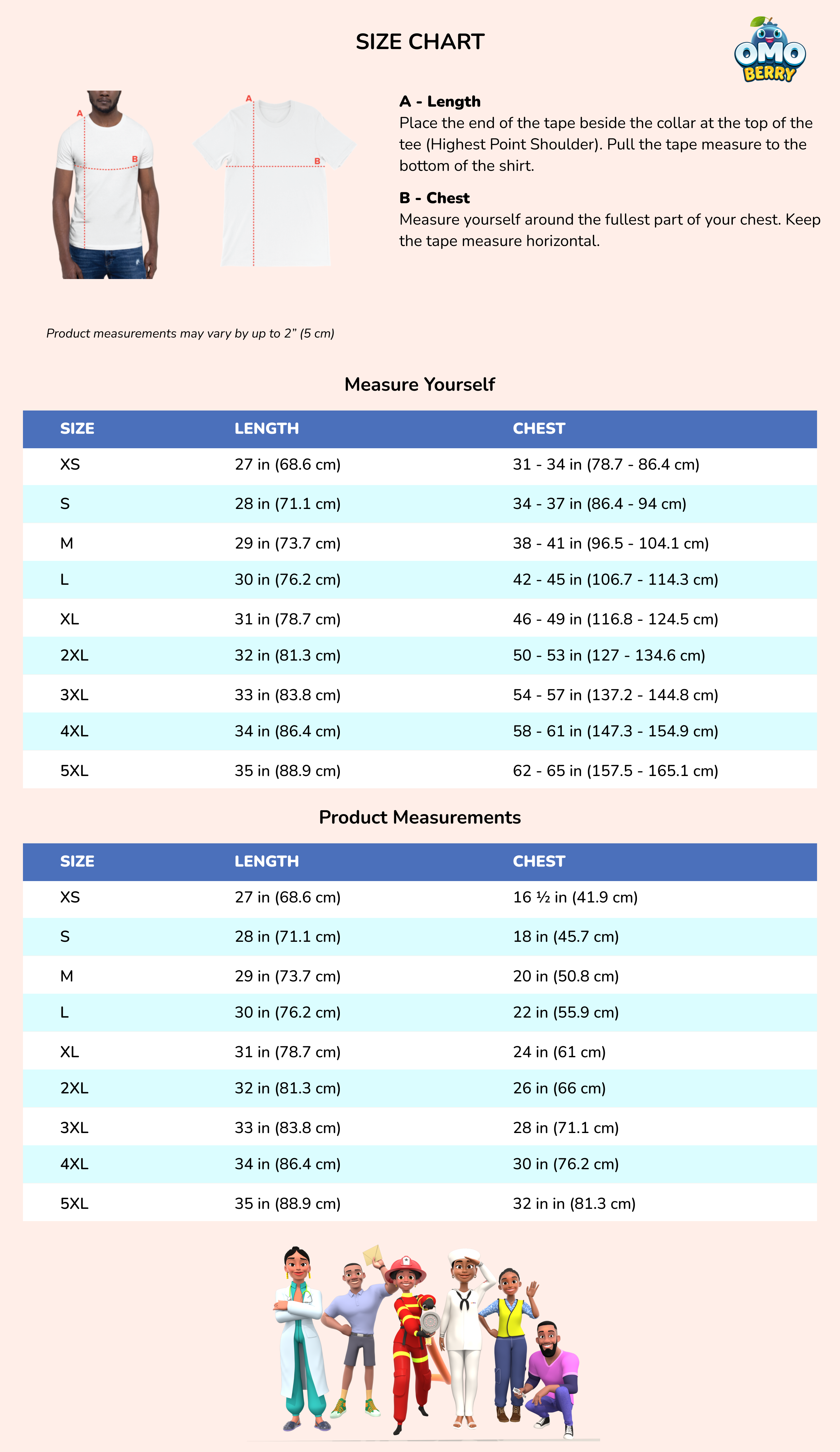 Size Chart - Adult Short Sleeve