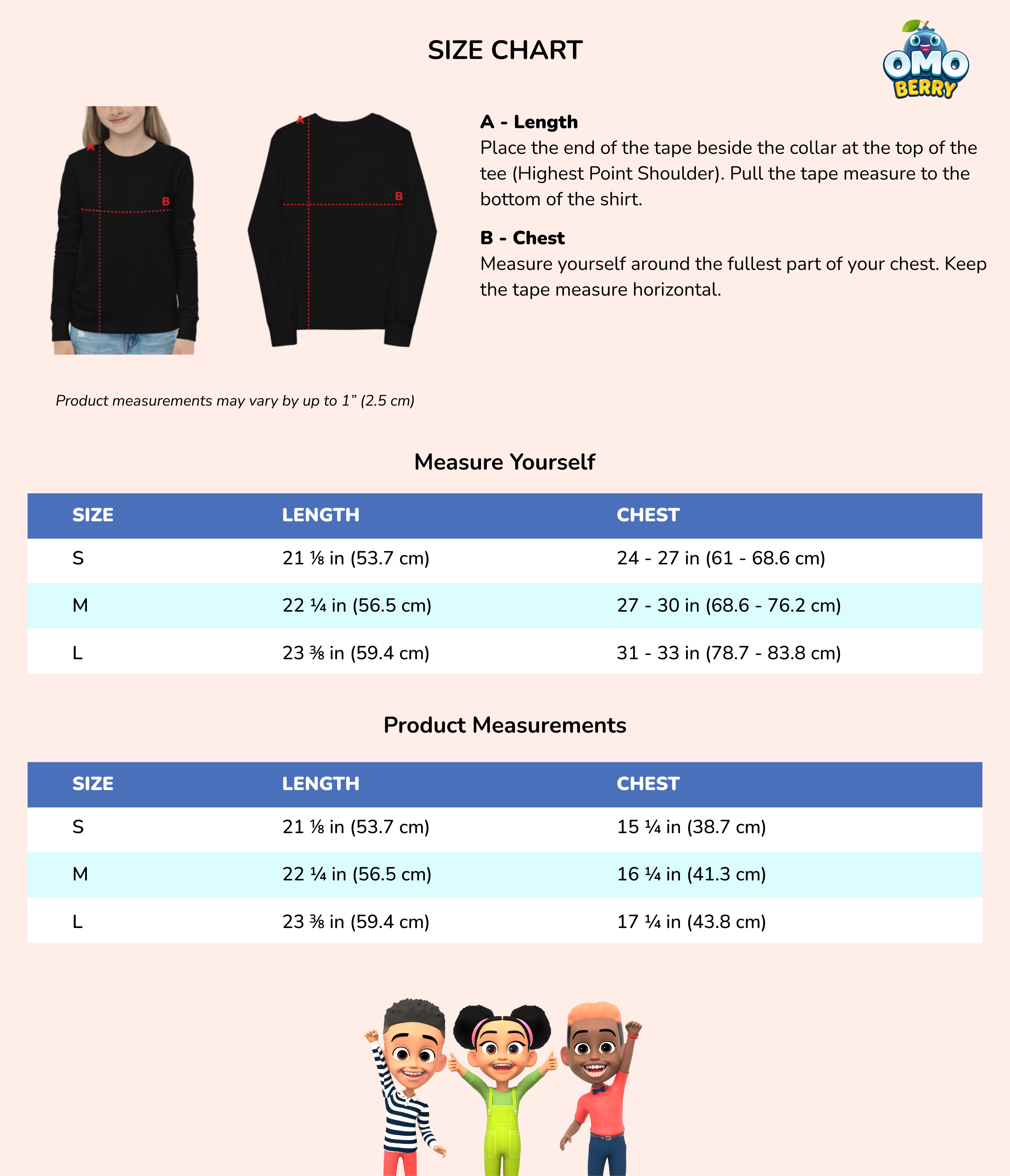 Size Chart - Youth Long Sleeve