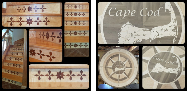 custom hardwood wood floor inlay medallion stairs cape code nautical table yacht tables