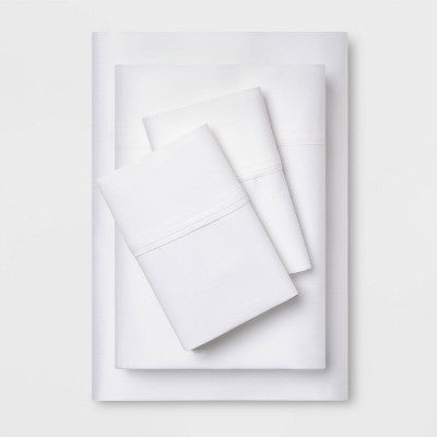 Twin/Twin XL Solid Performance 400 Thread Count Sheet Set White - Threshold : Cotton Sateen, OEKO-TEX Certified