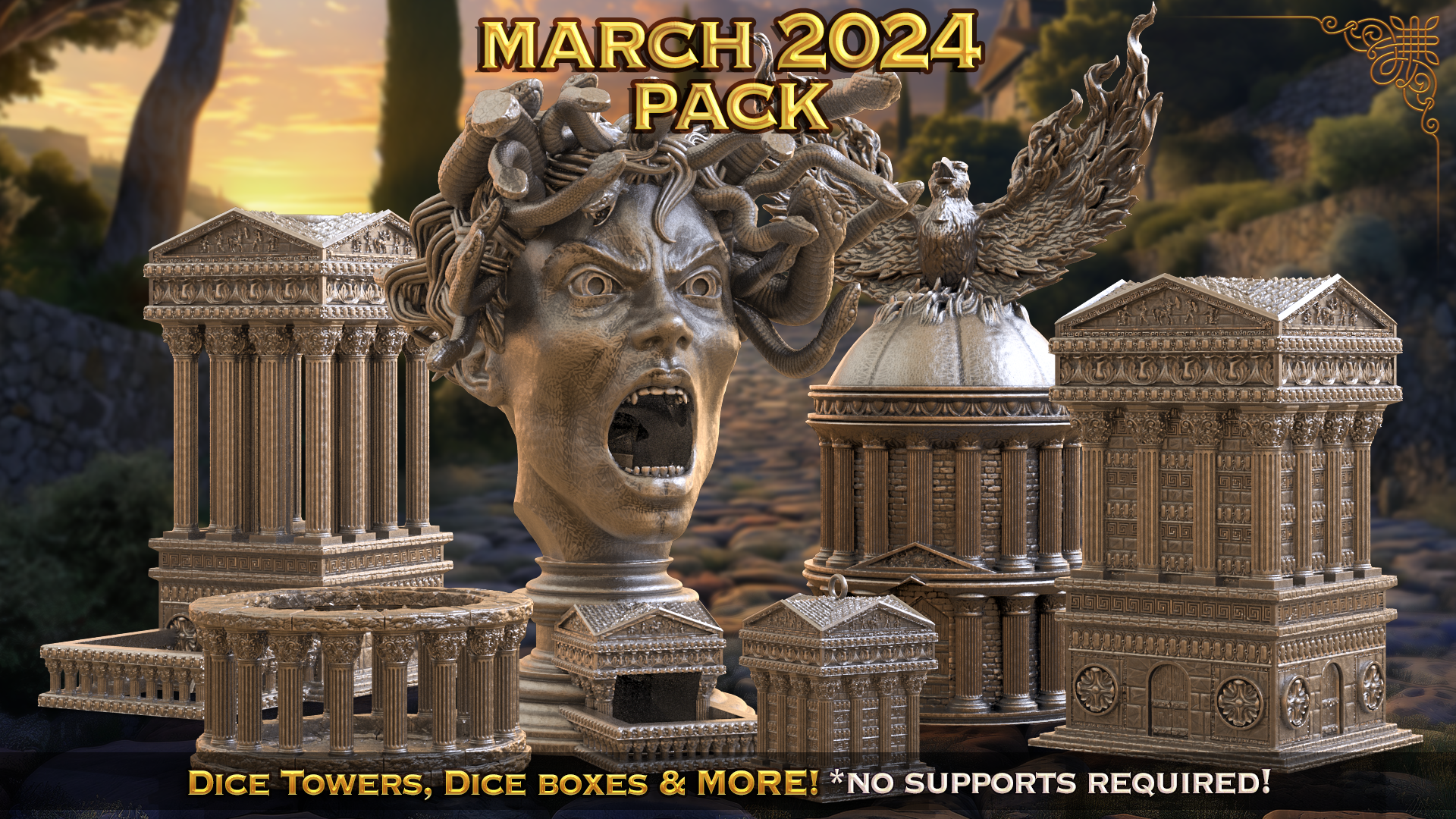 Greek Temple Dice Tower - Bank - Ornaments - Ruins Rolling Tray - Fates End - Printed to Order