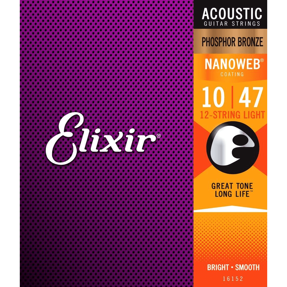 Elixir Strings 16152 10-47 Light 12-String Nanoweb Phosphor Bronze Acoustic Guitar Strings