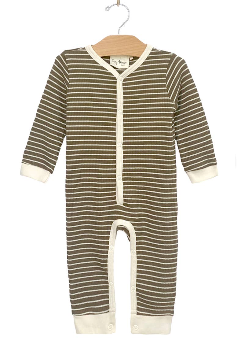 Olive Stripe Snap Romper | 18-24m