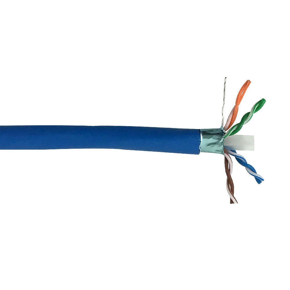 1000ft 4 Pair CAT6A 10Gig Solid Shielded FT4/CMR Bulk Cable - FTP - Blue - Infinite Cables product image