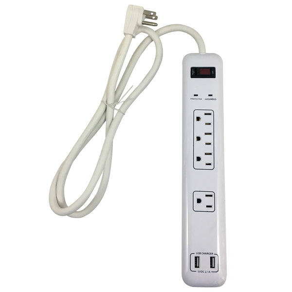 6 Outlet Surge Protector - 400J, 1.5ft Cord - White