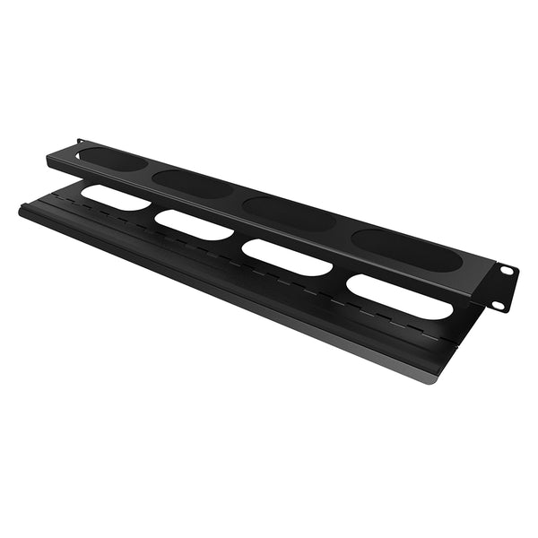 Wavenet – 2U 19 Single‐Sided Horizontal Cable Manager - Plastic Finger  Duct with Cover for 2‐Post and 4‐Post Server Racks, Metal – Black