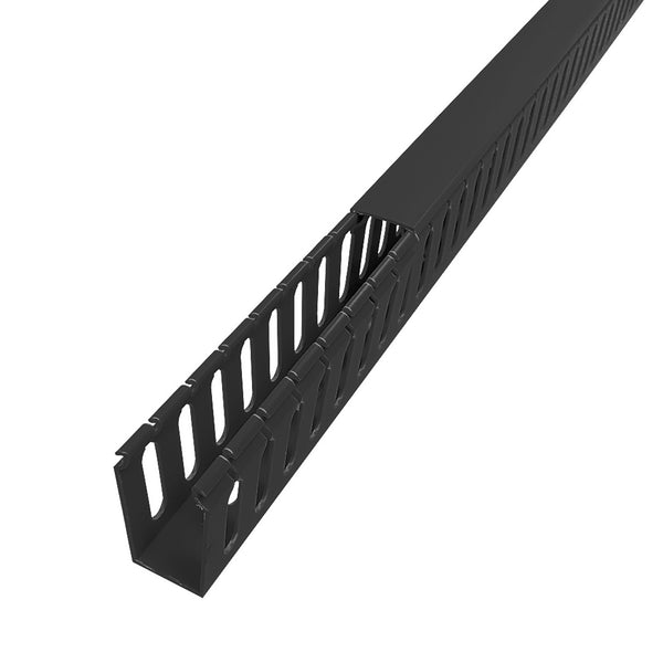 Wavenet – 2U 19 Single‐Sided Horizontal Cable Manager - Plastic Finger  Duct with Cover for 2‐Post and 4‐Post Server Racks, Metal – Black