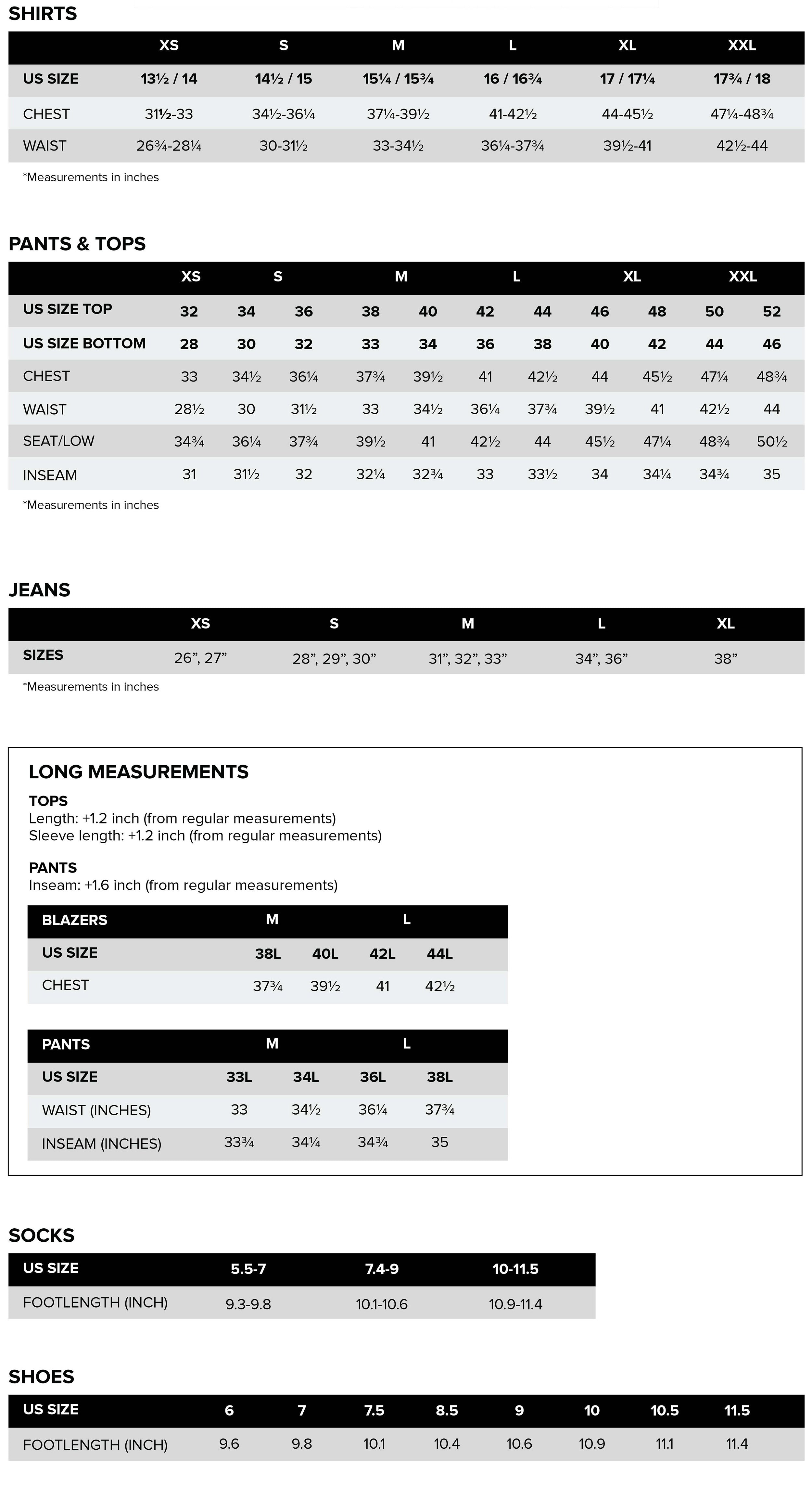 Boden Mens Size Chart