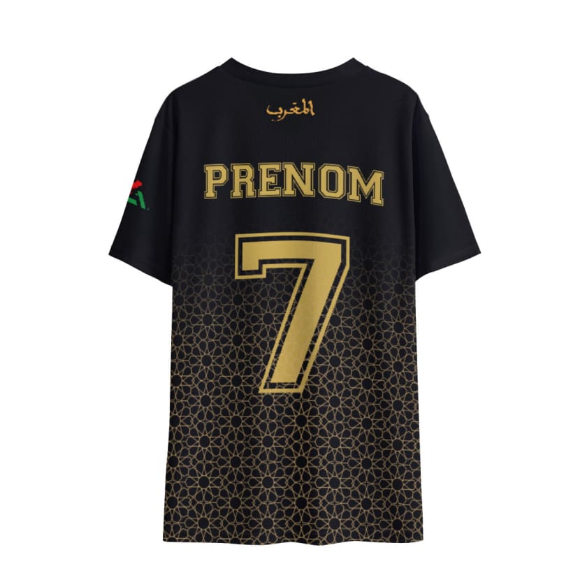 Maillot Maroc foot Noir personnalisé prénom Calligraphie Arabe et