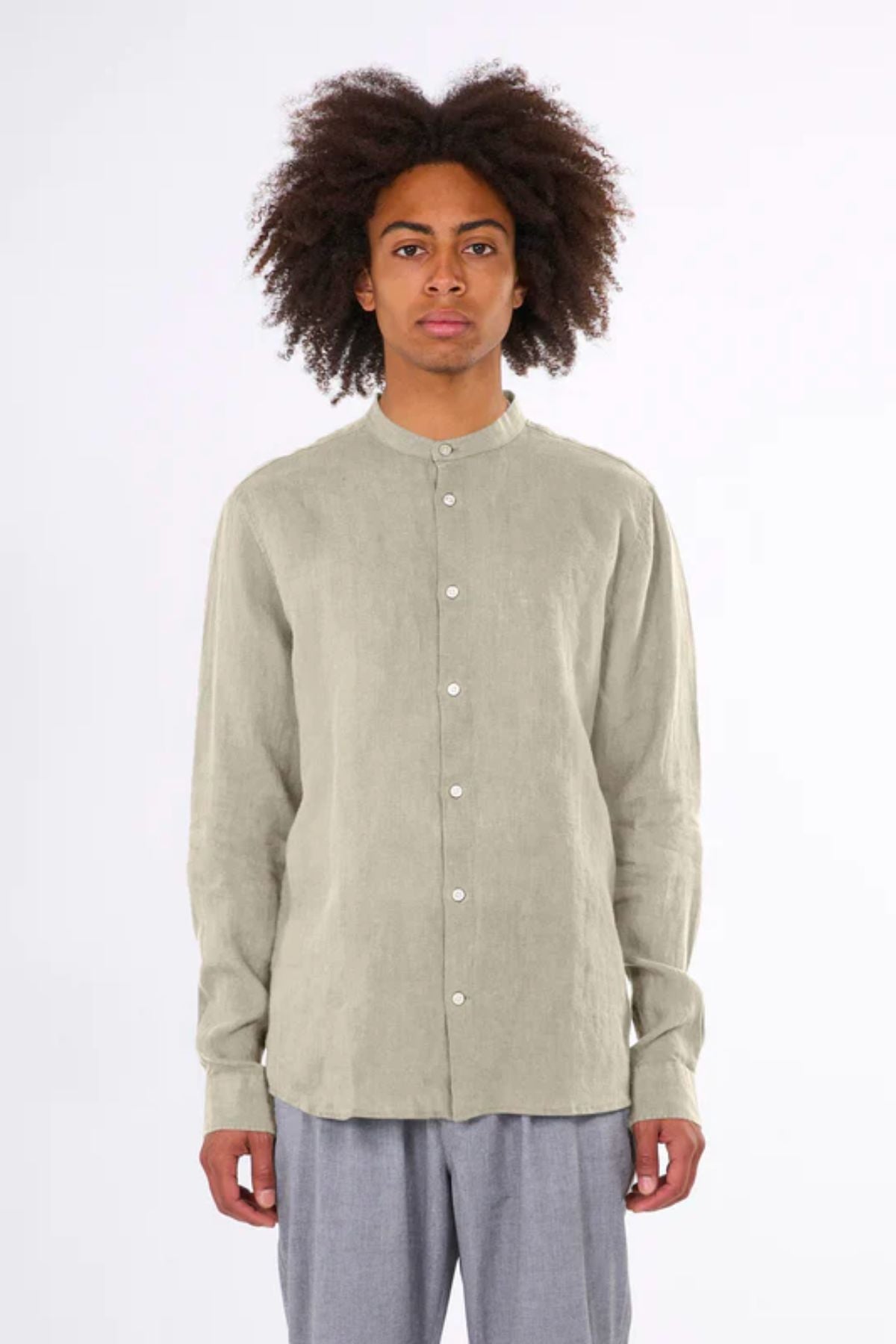 Chemise Regular linen stand collar shirt - Knowledge cotton apparel