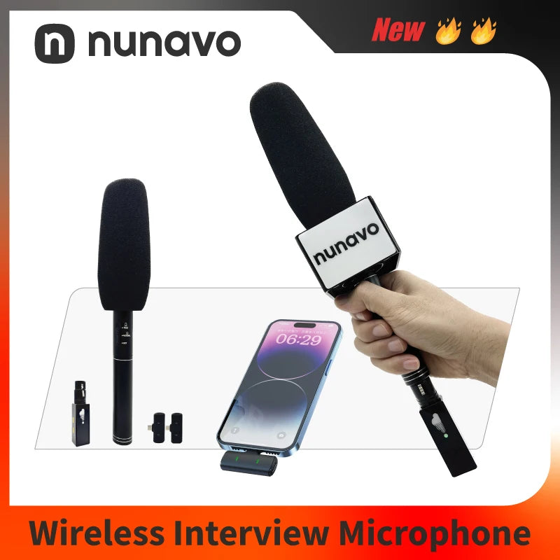 NUNAVO Wireless interview microphone Condenser Shotgun Mic XLR Microphone handheld for iphone android studio recording mic noise cancel