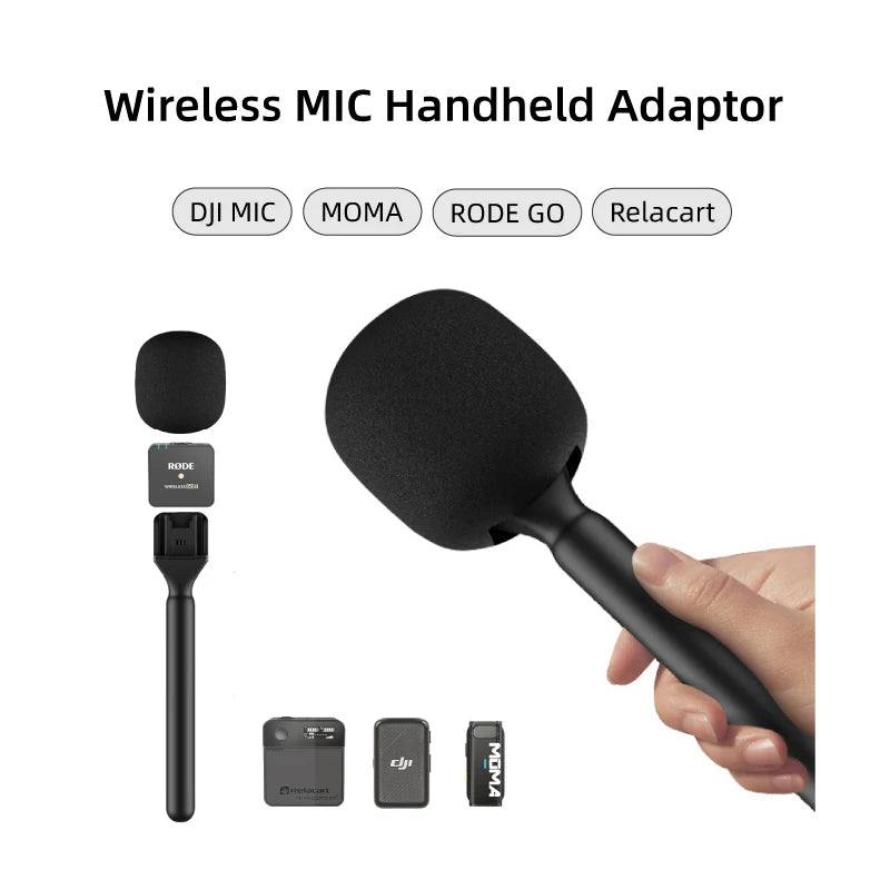 NUNAVO Interview go Mic Handle adopter microphone handheld adapter Foam for Rode Wireless Go/GoII/DJI Mic/relacart/Wireless Transmitter
