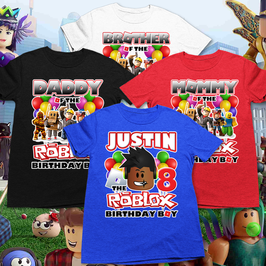 Roblox Birthday Shirt with Glitter, Dark Skin Avatars – Party