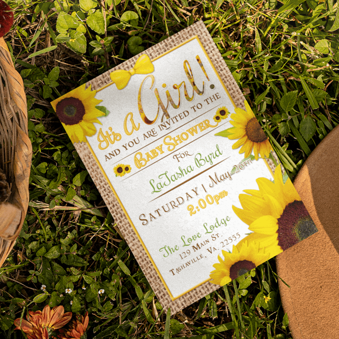 Burlap Sunflower Theme Baby Shower Invitations with envelopes (5 in. x 7 in.)