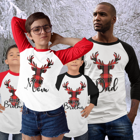 Flannel Christmas Reindeer Family Raglan Shirt (Parents and Grandparents)
