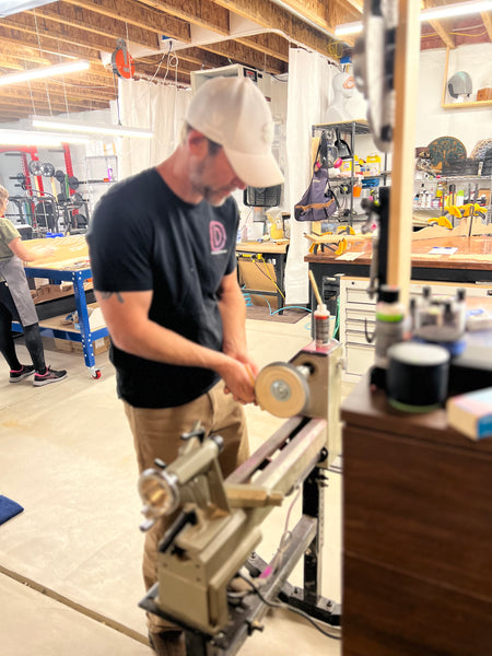 josh polishes the acrylic pieces