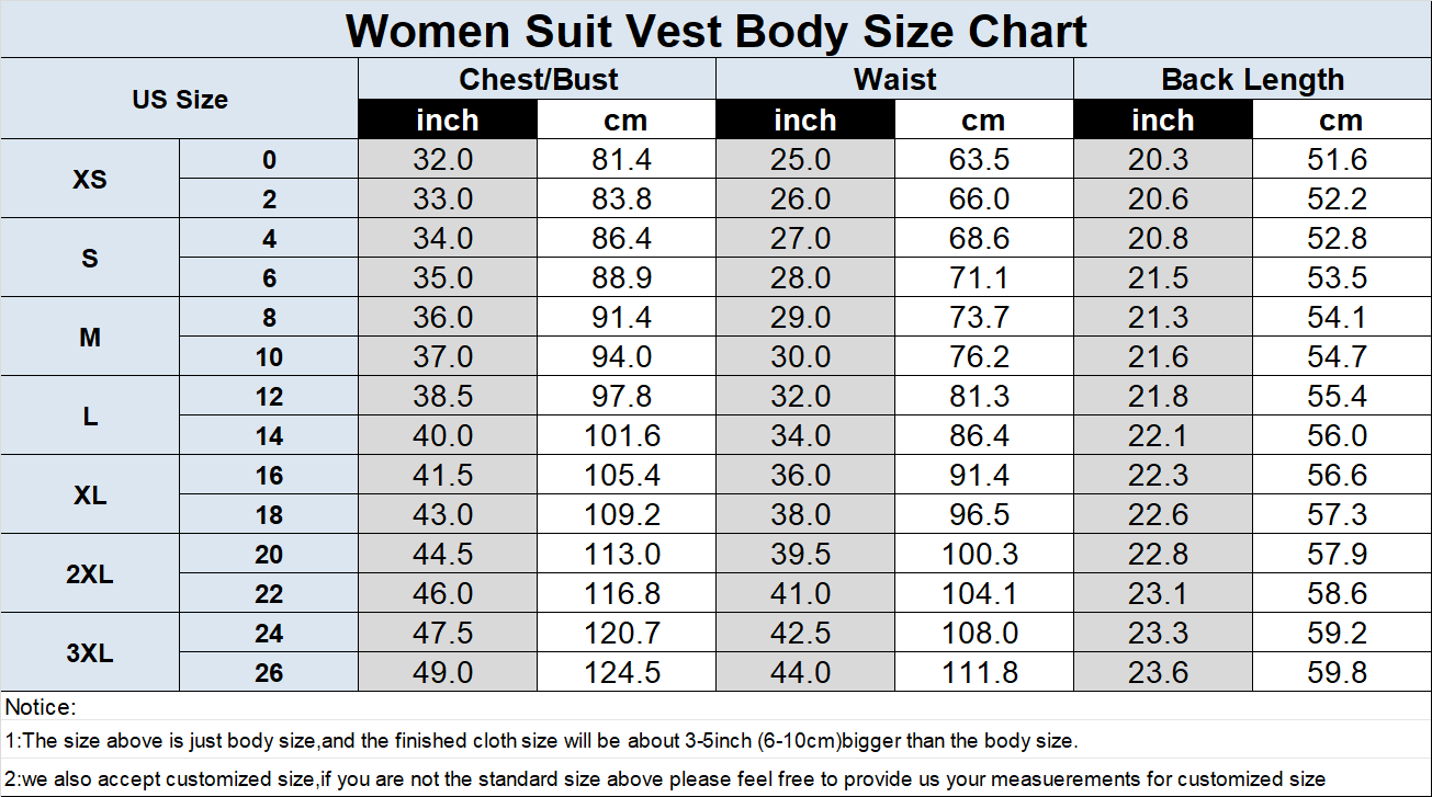 Diagramma delle dimensioni del giro di gilet da donna