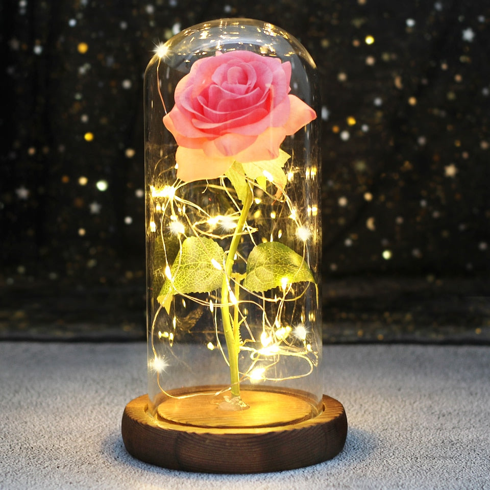 Galaxy Rose Flower 24K Foil Plated Gold Rose Creative Golden Rainbow Beauty and the beast Rose Valentine&#39;s Day Gift Wedding Deco