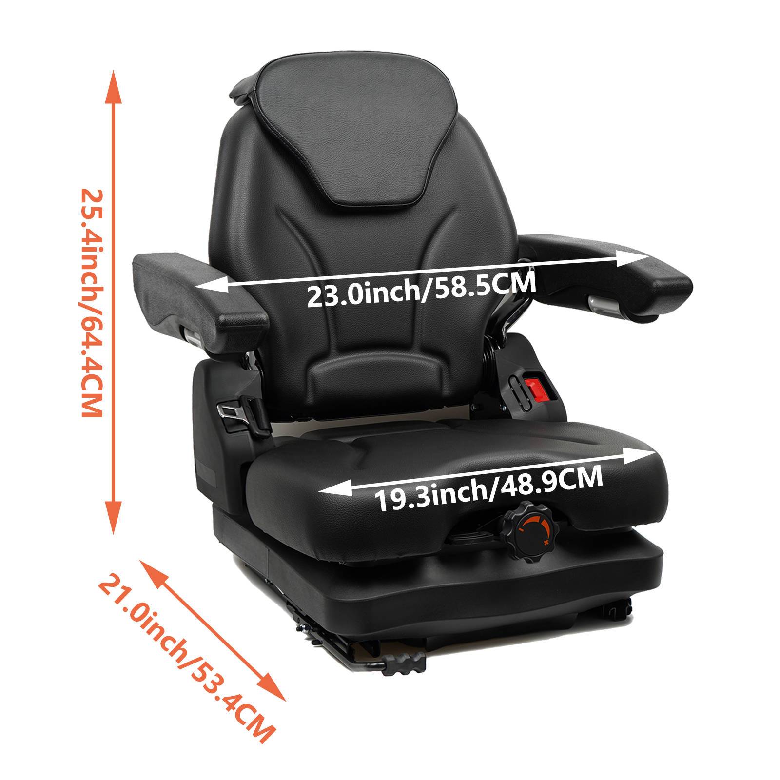 Highback Low Suspension Tractor Seat,Adjustable Backrest Headrest and Slide  Rails Forklift seat,Adjustable Armrests Shock Absorber Heavy Duty for
