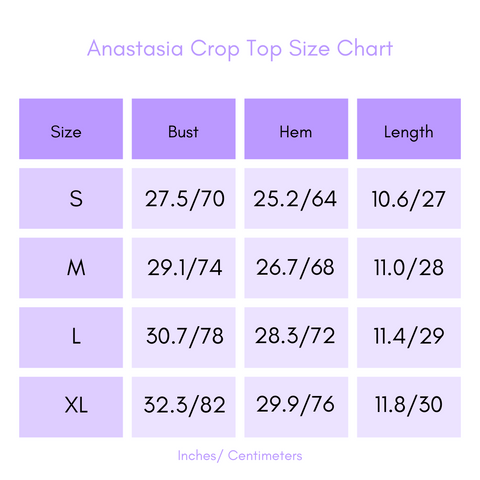 Anastasia Crop Top Size Chart