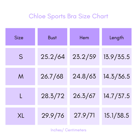 Chloe Sports Bra Size Chart