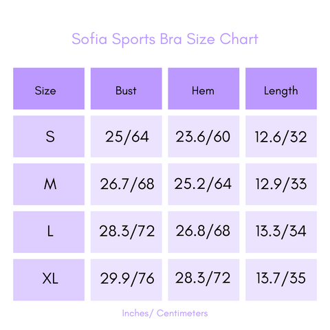 Sofia Sports Bra Size Chart