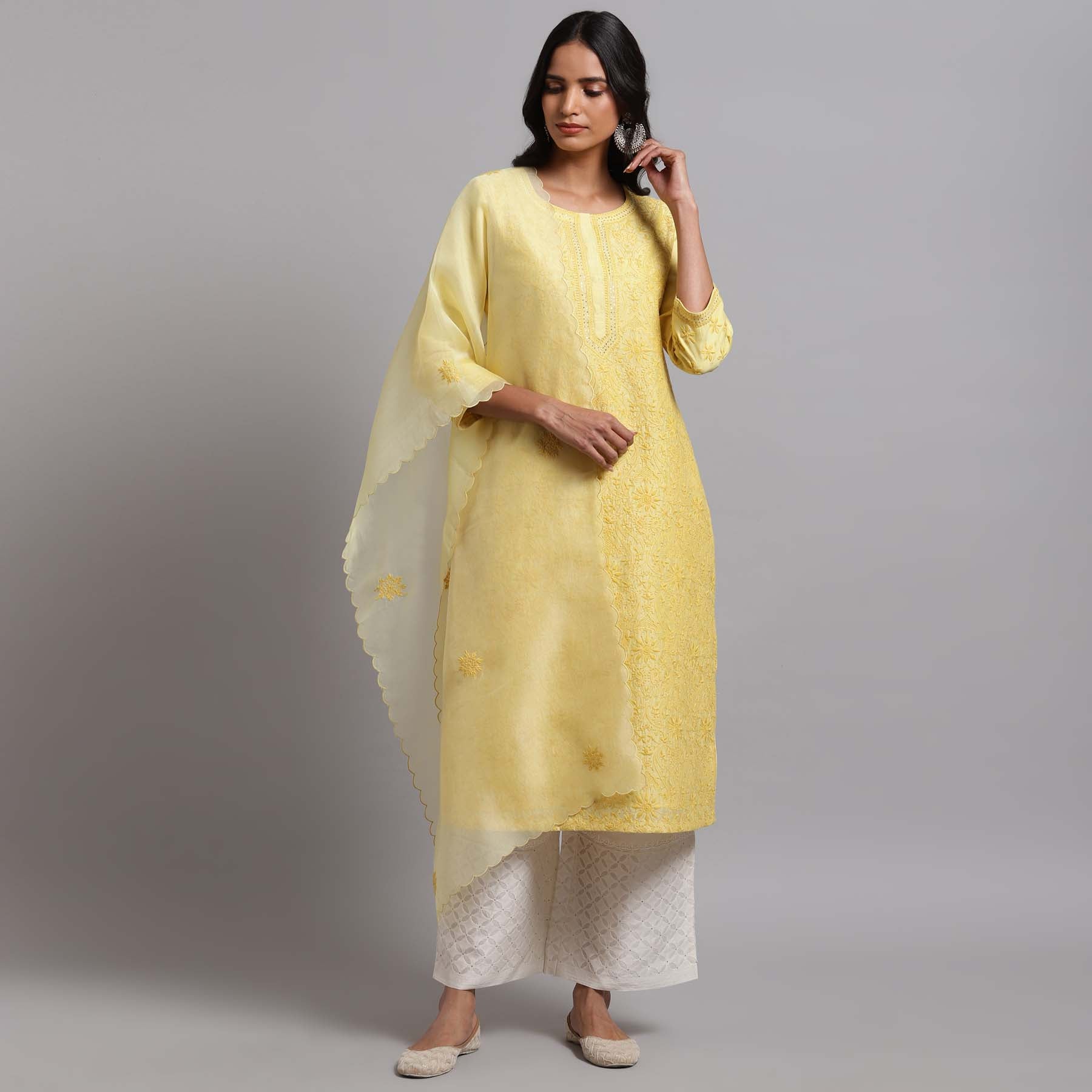 Chikankari Jaal kurta- Yellow – Nandini Agarwal