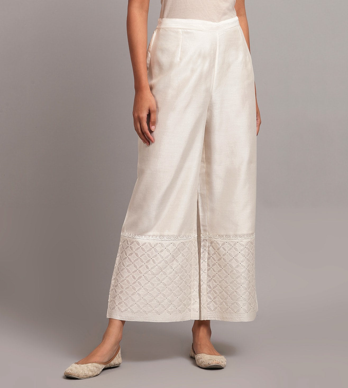 Amazon.com: Ada Hand Embroidered Chikankari Wome's Cotton Palazzo Pant  Lower XS357447 White : Clothing, Shoes & Jewelry