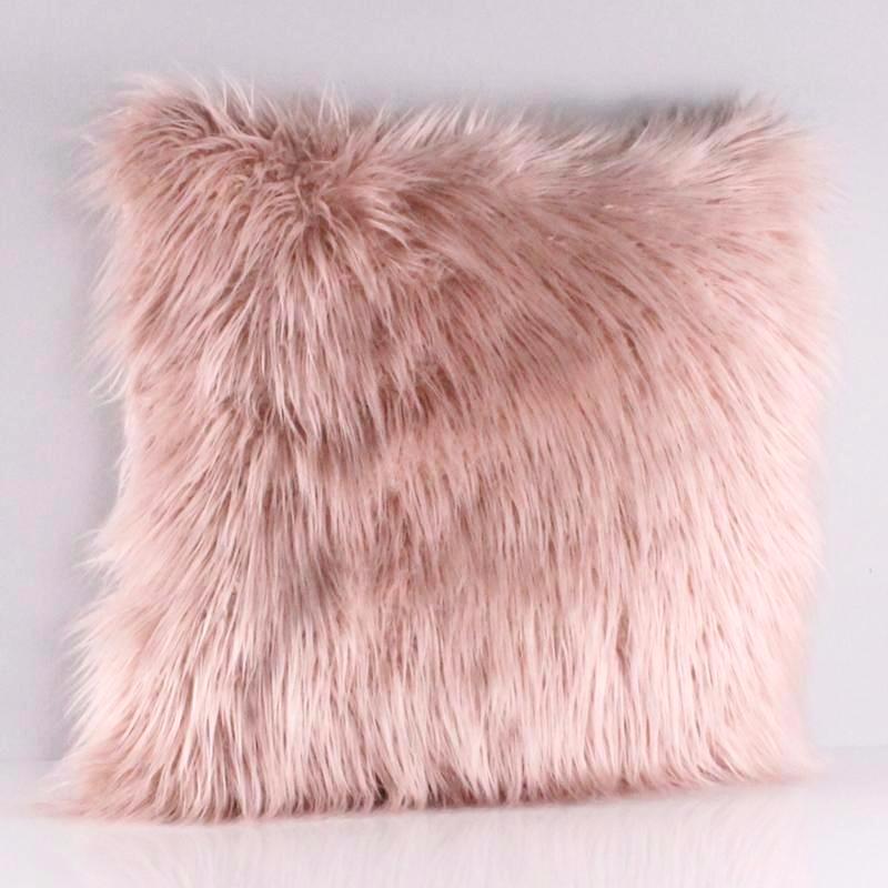 pink mongolian fur pillow