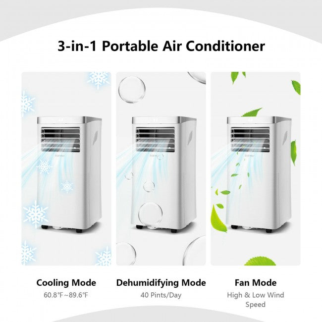 8000 BTU 3-in-1 Portable Air Conditioner with Built-in Dehumidifier & Remote Control, Air Cooler for Home Office
