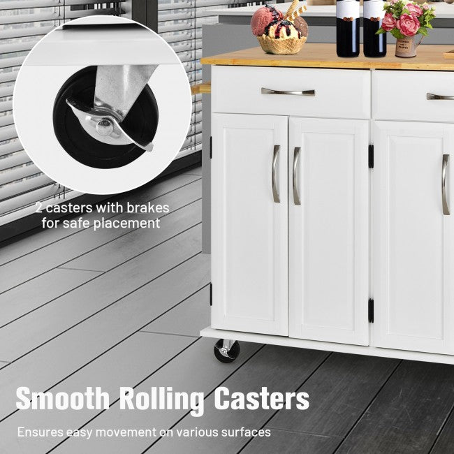 Rolling Kitchen Island Large Storage Cabinet Buffet Cart with Adjustable Shelves and Drawers