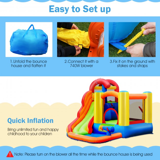 Kids Inflatable Water Slide Park Bounce House Jumping Castle with Ball Shooting and Air Blower for Summer Playland