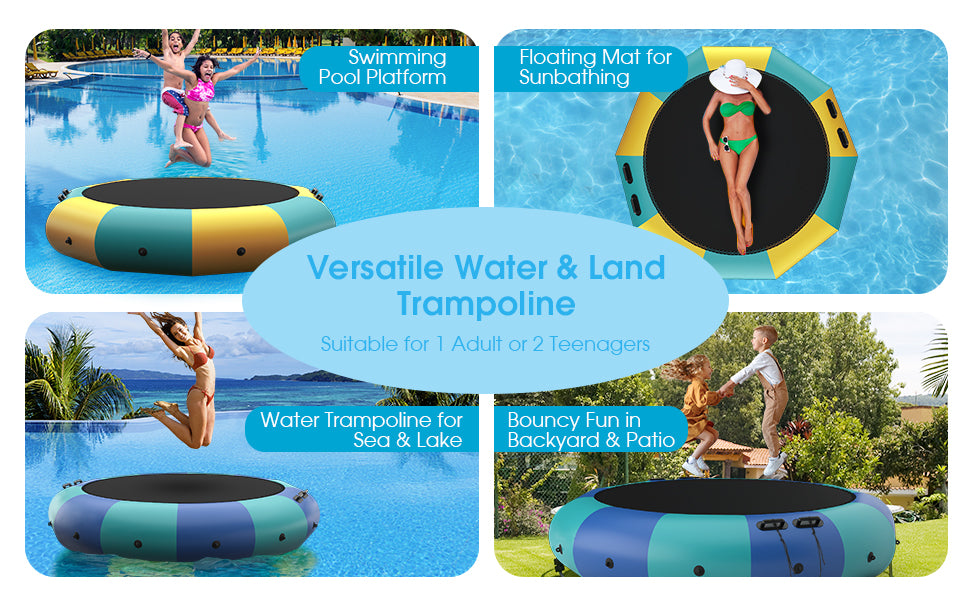 10FT Portable Inflatable Water Floating Trampoline Outdoor Recreational Water Bouncer