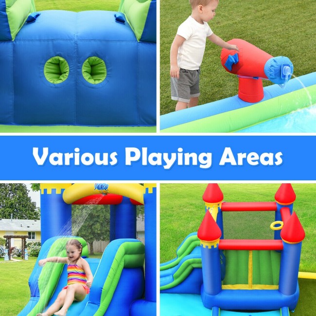 Kids Inflatable Bounce House Jumping Castle Water Slide Park Bouncer with Ball Shooting and Trampoline