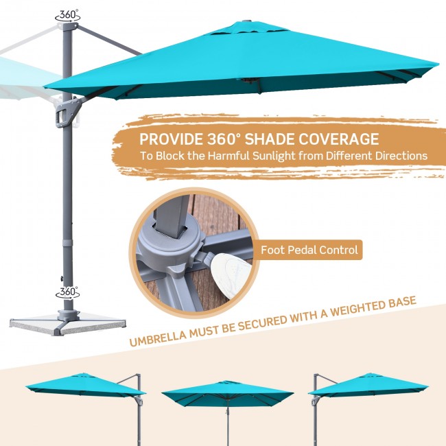 10 x 10 Ft Outdoor Aluminum Cantilever Umbrella Patio Offset Hanging Umbrellas with 360-Degree Rotation and 4-level Tilting